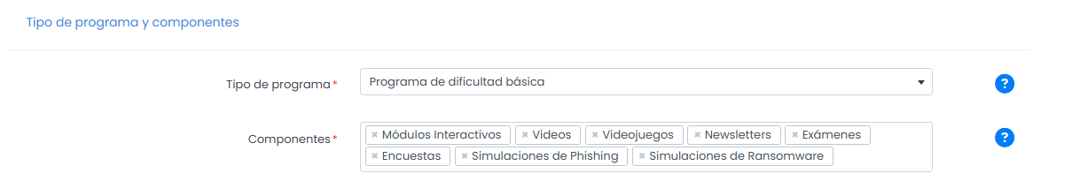 Selector del campo Tipo de programa